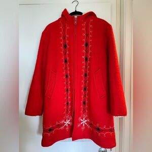 Red Embroidered Women's Coat
